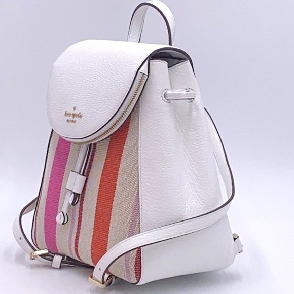 NWT Kate Spade1 - Leila Striped Canvas Pebble Leather Medium Flap Backpack8.4 - Picture 6 of 13